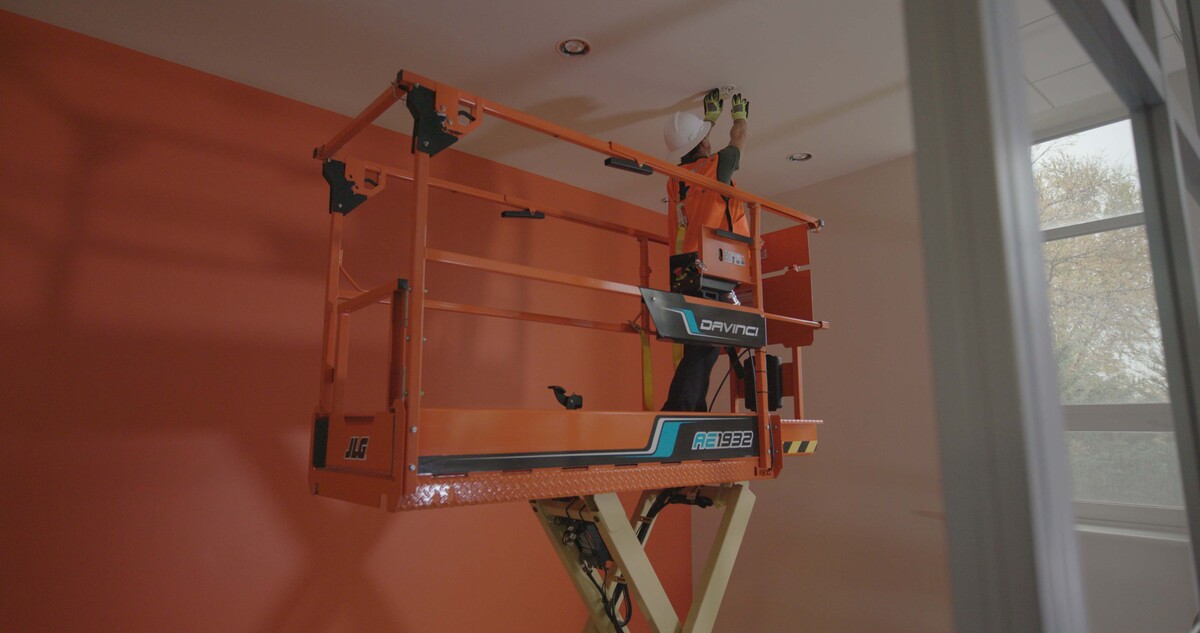 JLG DaVinci Scissor Lift Installing Recessed Lighting Indoors