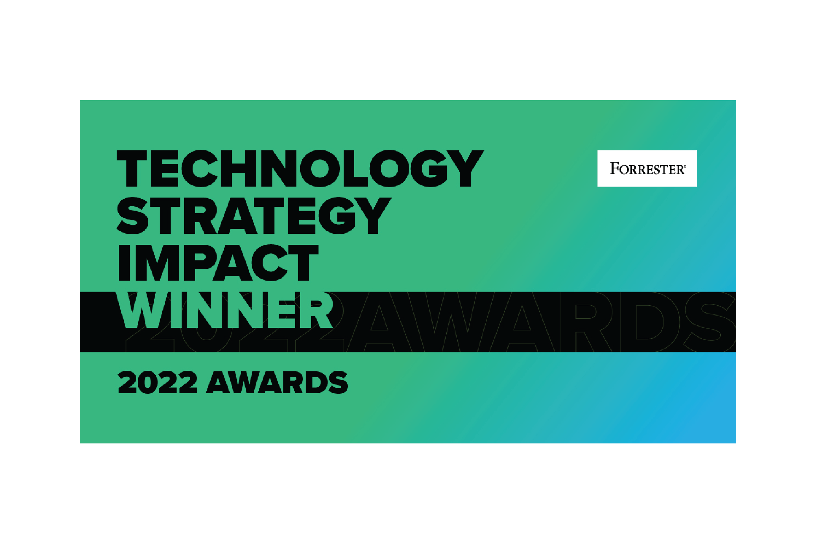 Forrester's 2022 Technology Strategy Impact Winner green and black logo on a white background