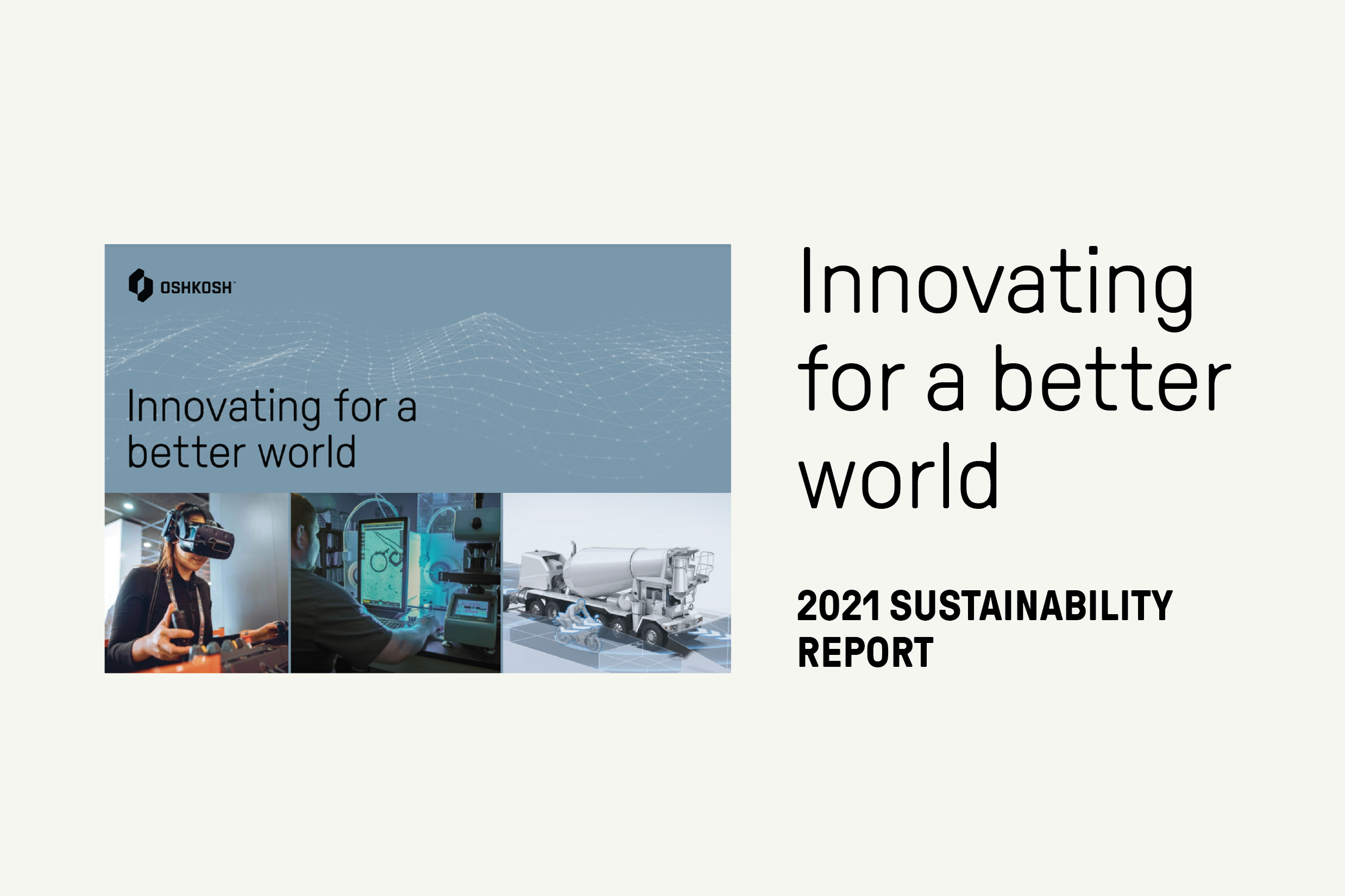 Blue 2021 Sustainability Report cover on a cream background that reads Innovating for a better world