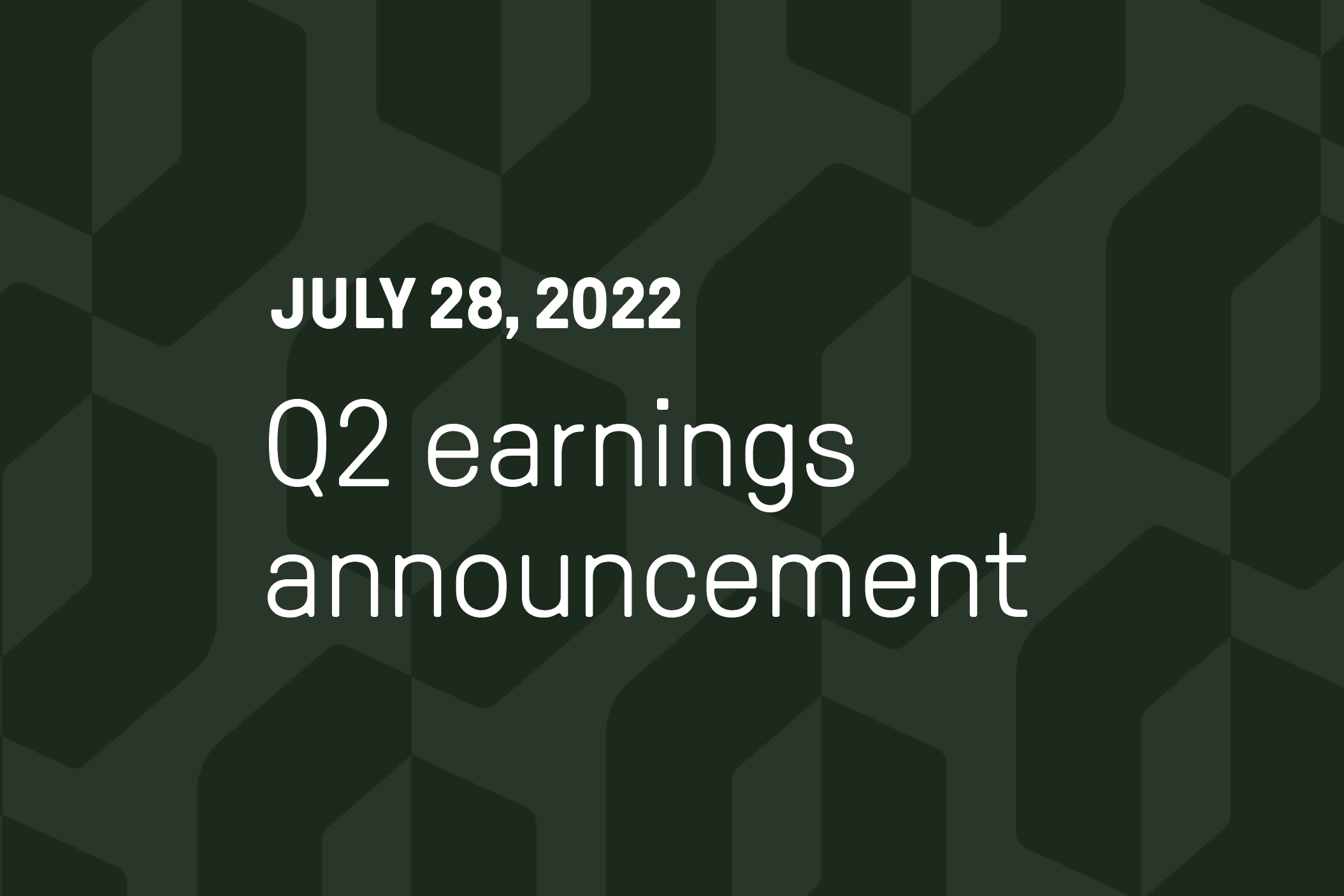 Green Oshkosh logo pattern background with white Oshkosh Corporation logo and white text that reads July 28, 2022 Q2 earnings announcement