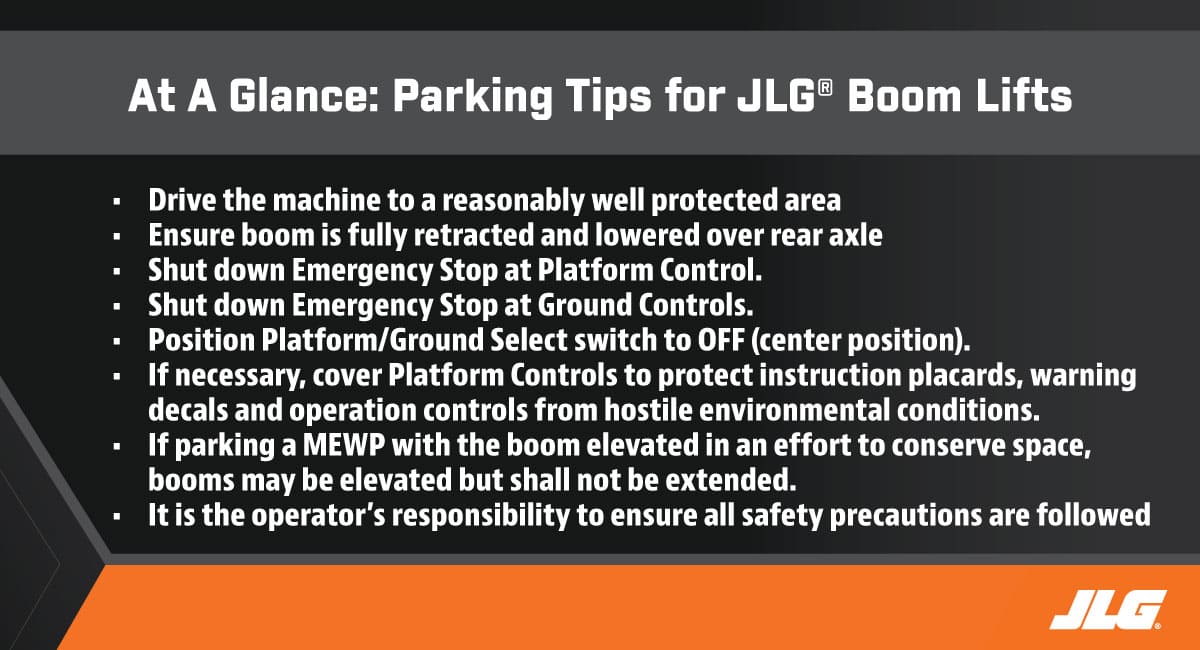 Parking Tips for JLG Group B (Boom Lifts) MEWPS