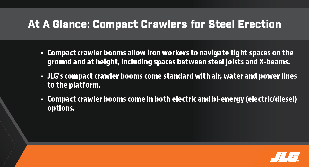 Compact crawler booms for safter steel erection at a glance
