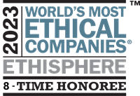 2023 World's Most Ethical Companies by Ethisphere 8-time honoree award logo
