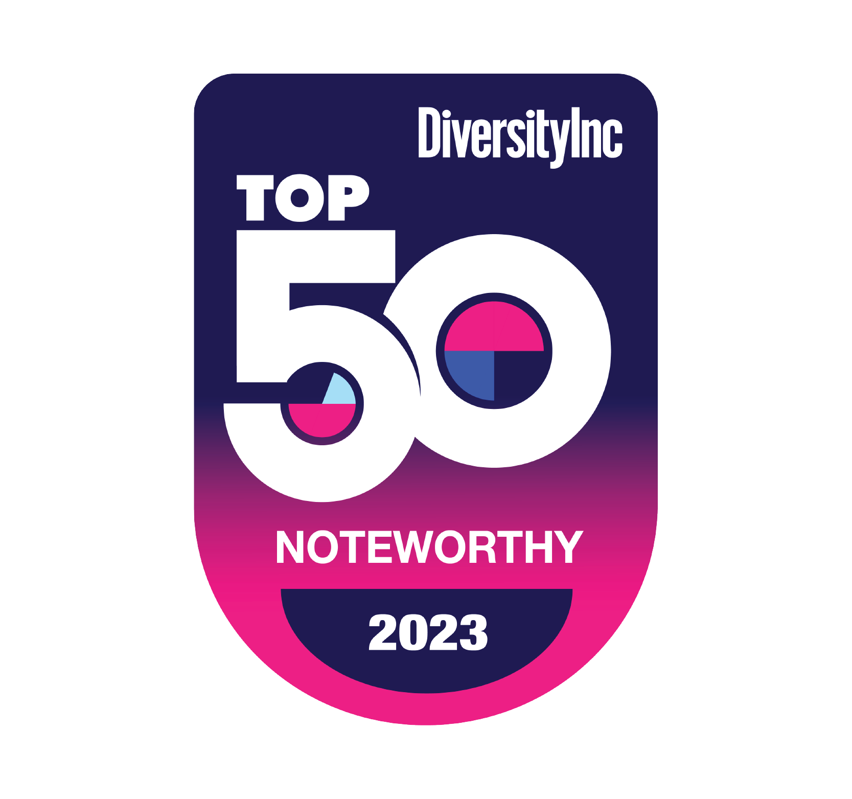 2023 DiversityInc Top 50 Noteworthy pink and purple award logo