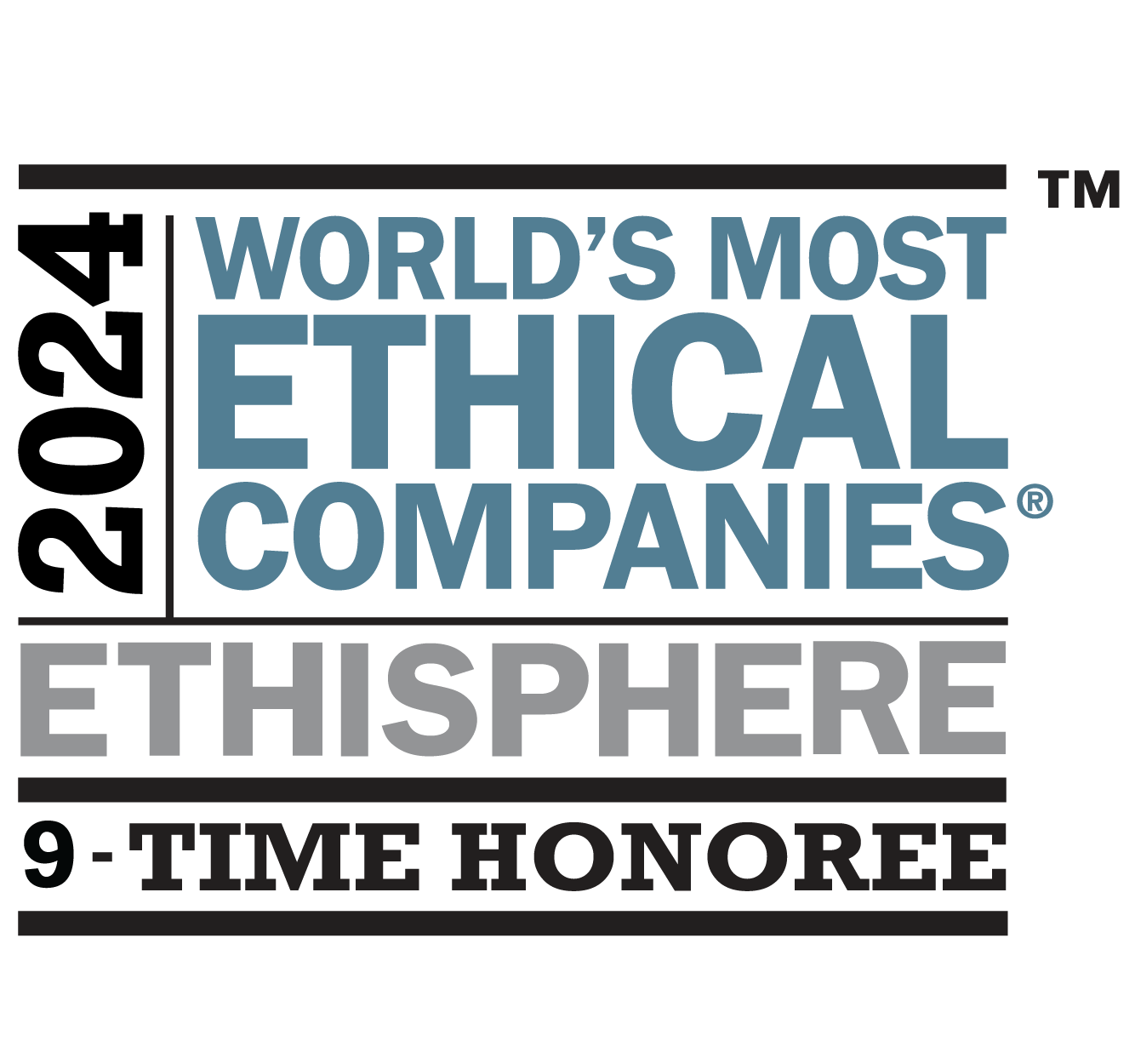 2024 Worlds Most Ethical by Ethisphere 9-time honoree award logo