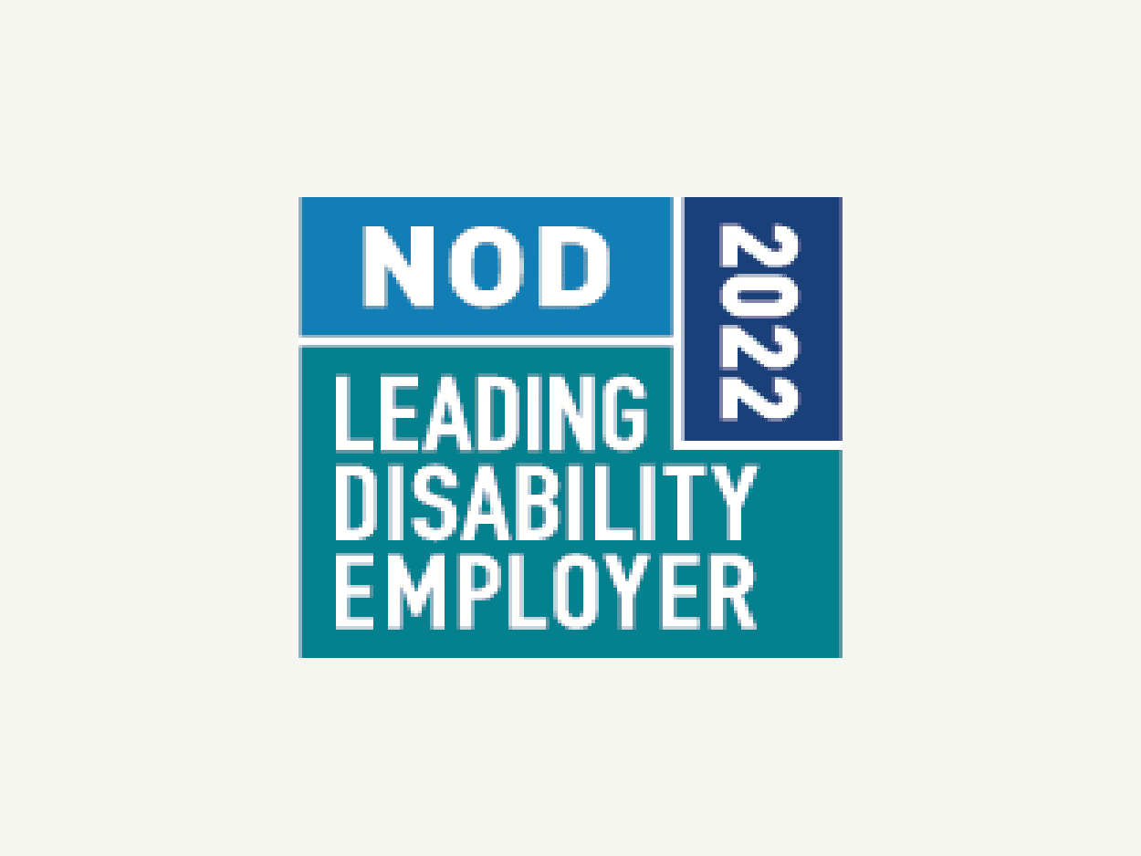 NOD Leading Disability Employer 2022 award logo on cream background