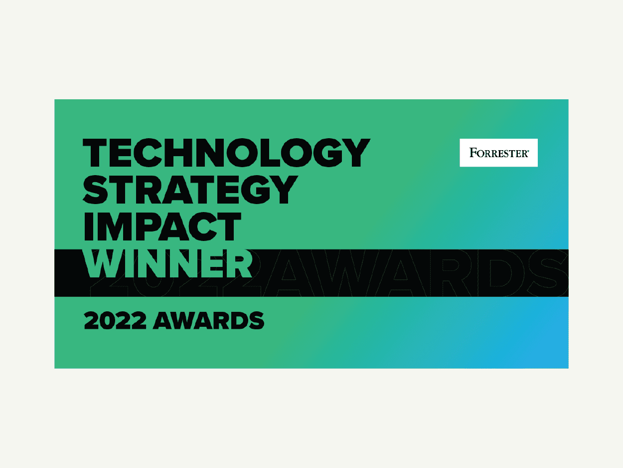 Forrester Technology Strategy Impact Winner 2022 Award logo on cream background
