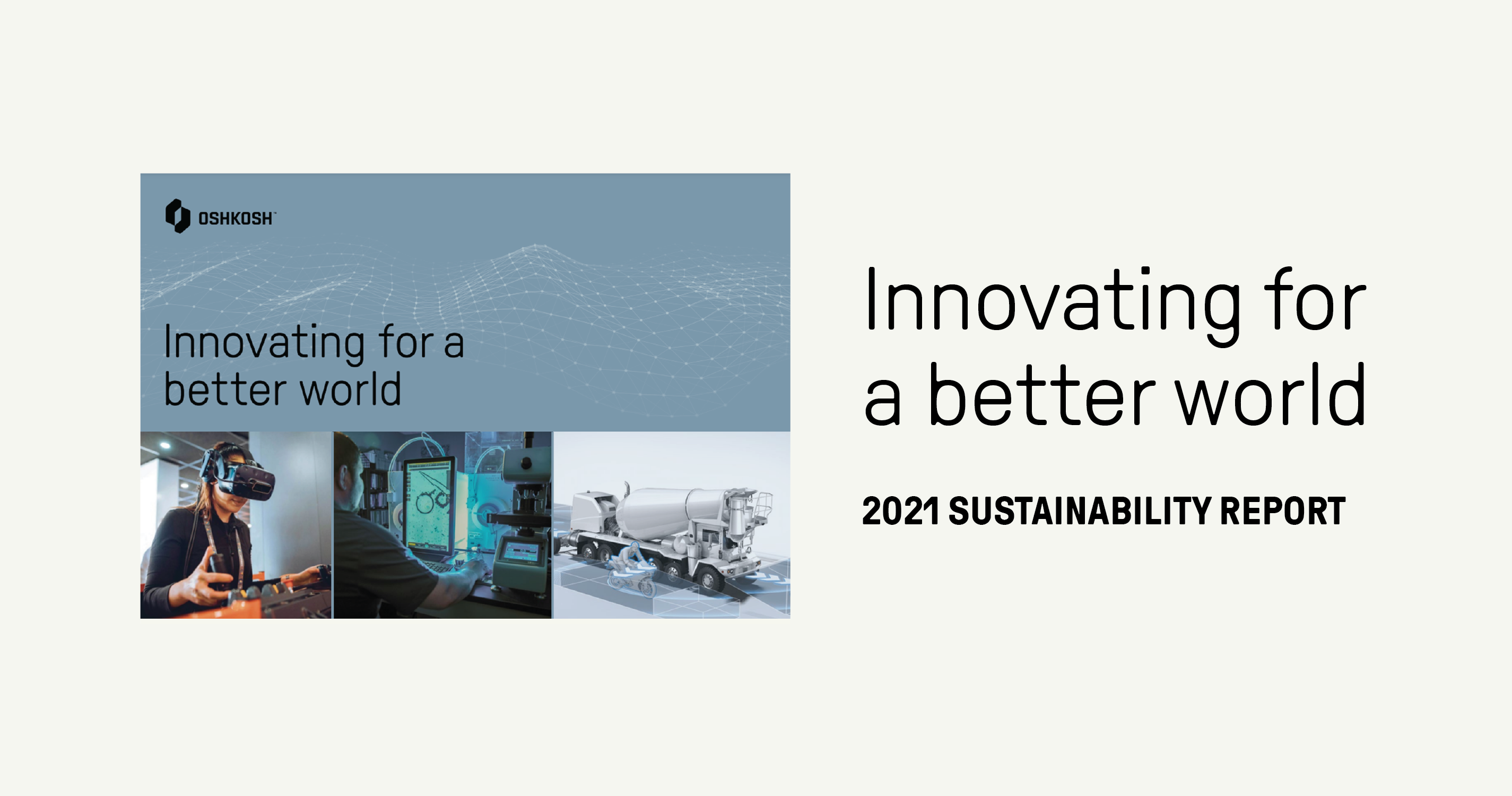 Blue 2021 Sustainability Report cover on a cream background that reads Innovating for a better world
