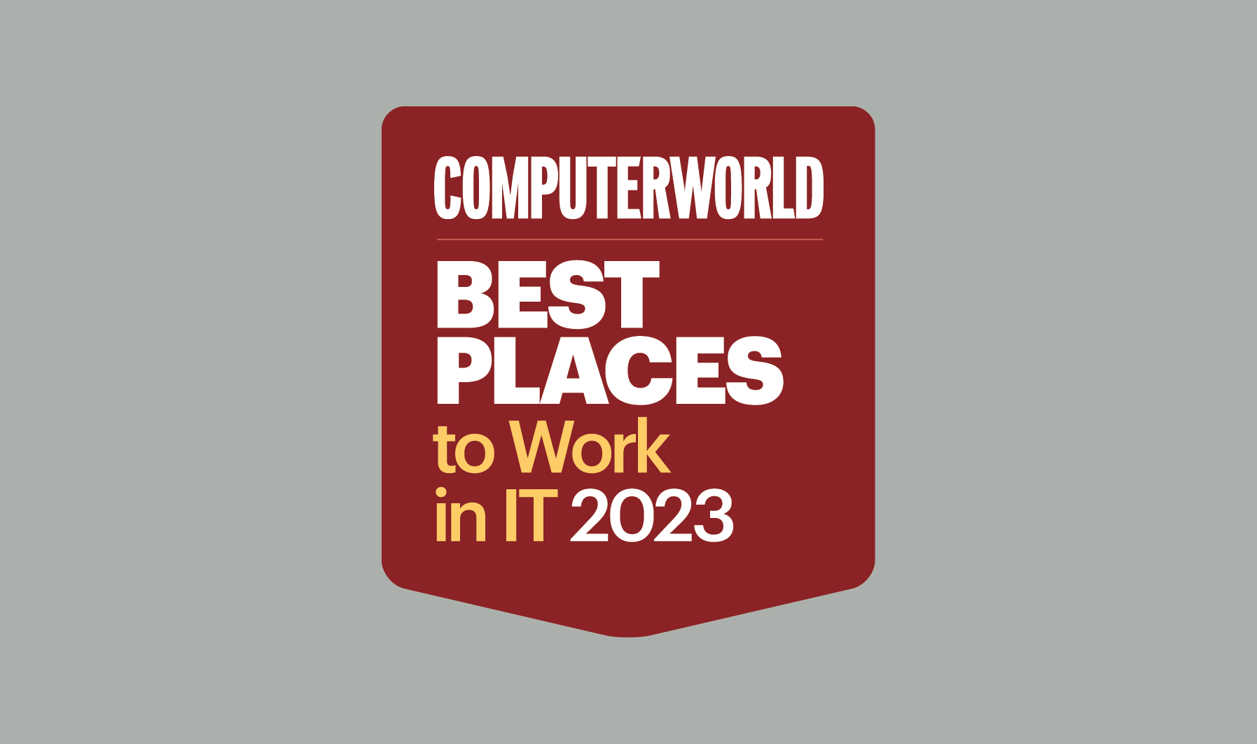 Red Computerworld Best Places to Work in IT 2023 award logo on grey background