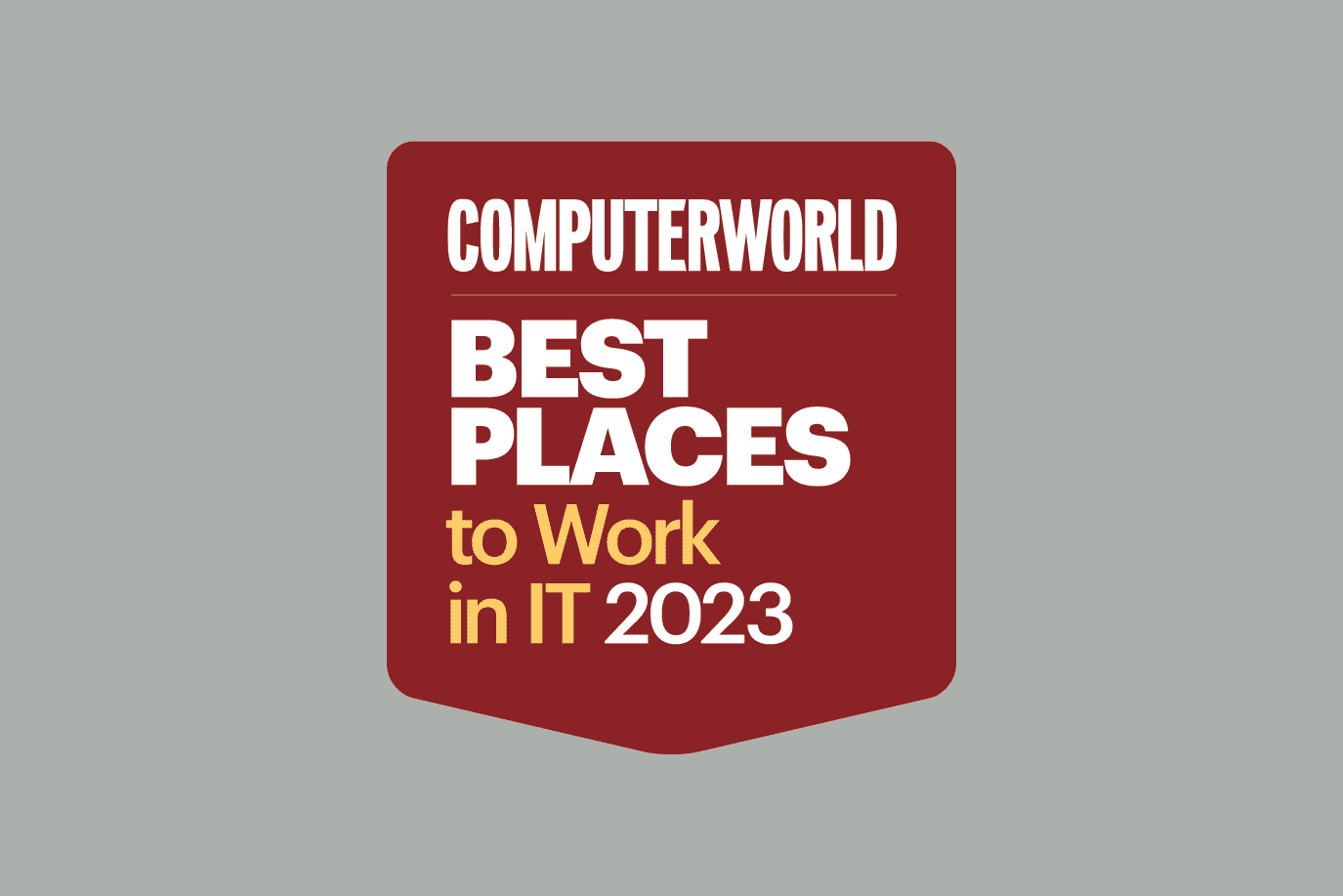 Red Computerworld Best Places to Work in IT 2023 award logo on grey background