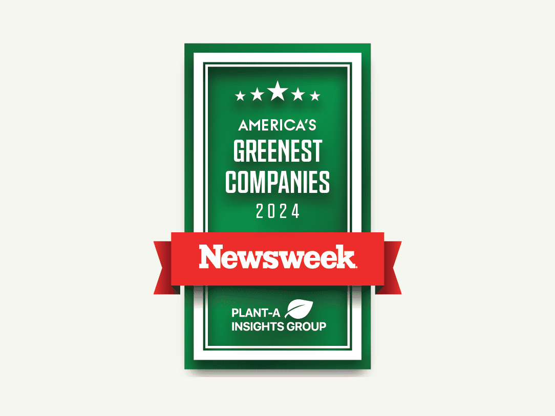 Green America's Greenest Companies 2024 by Newsweek award logo on cream background