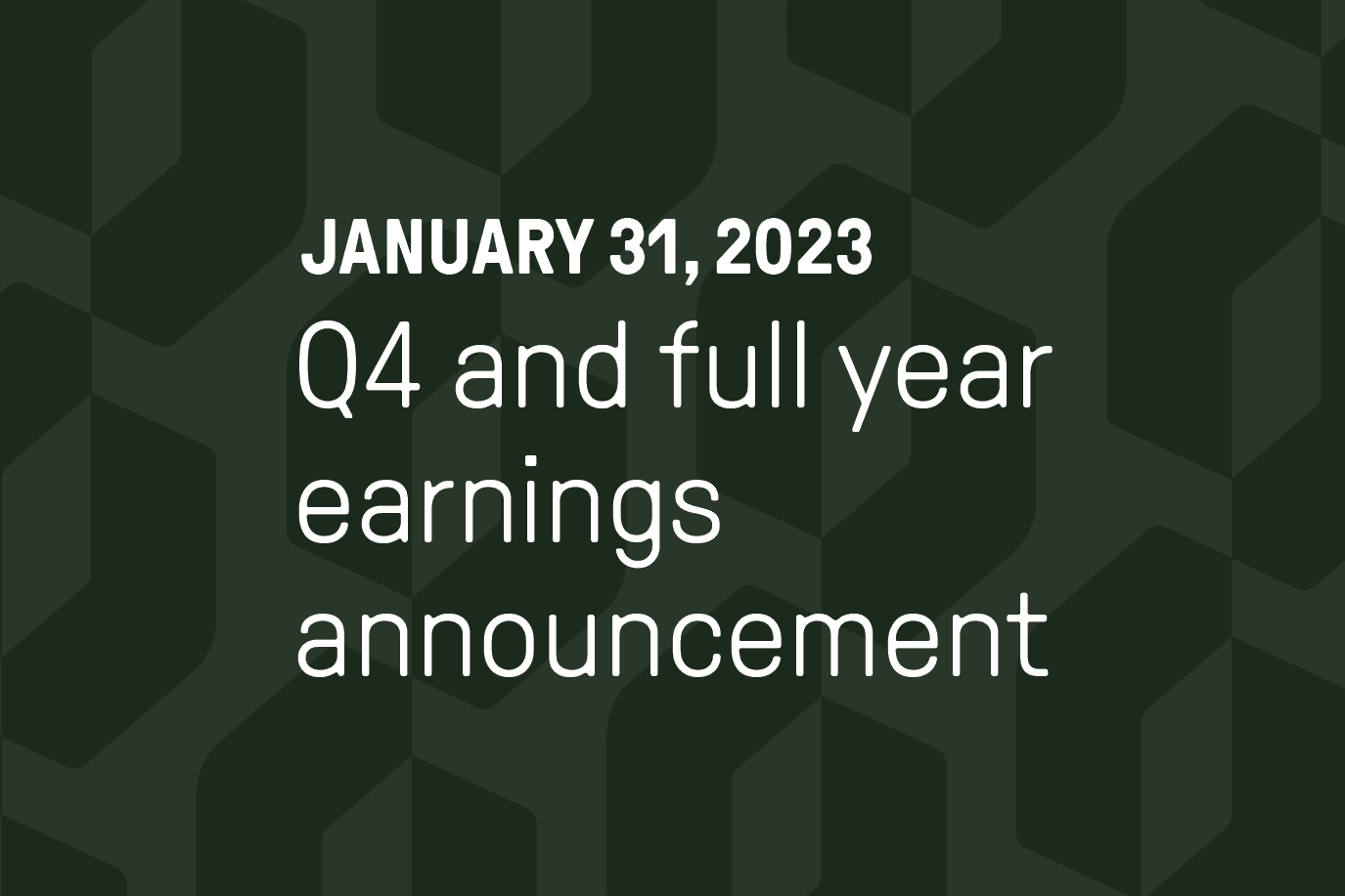 Green Oshkosh logo pattern background with white Oshkosh Corporation logo and white text that reads January 31, 2023 Q4 and full year earnings announcement