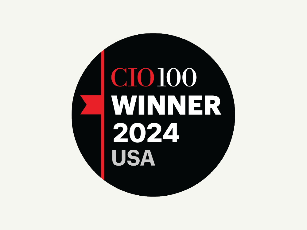 Cream background with black, red and white 2024 CIO 100 Winner award logo