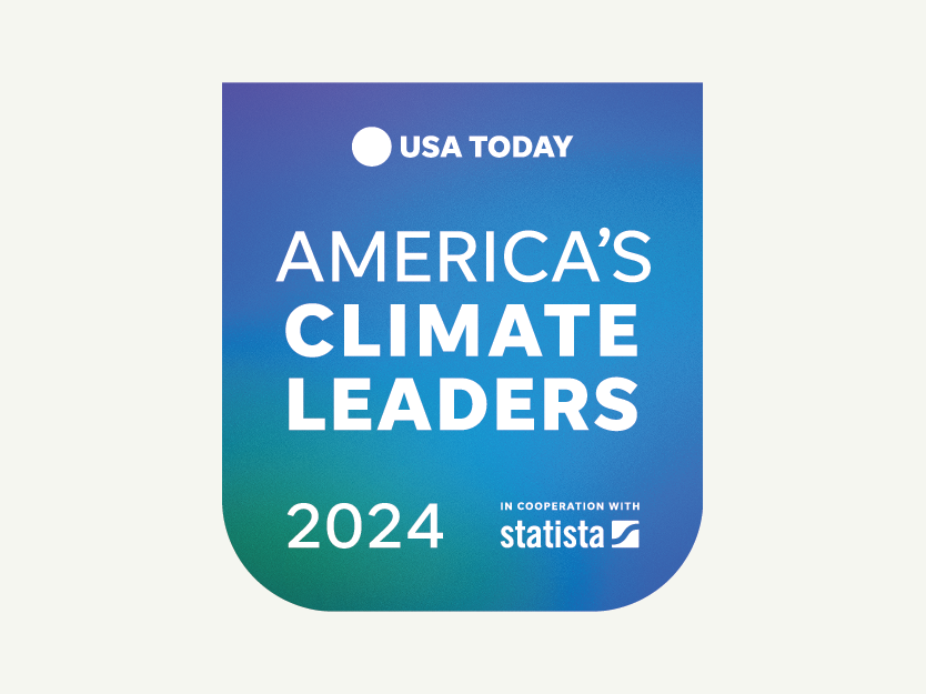 Cream background with blue USA Today America's Climate Leaders 2024 award logo