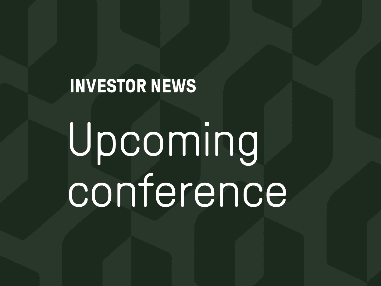 Green O pattern with white text that reads Investor News Upcoming conference