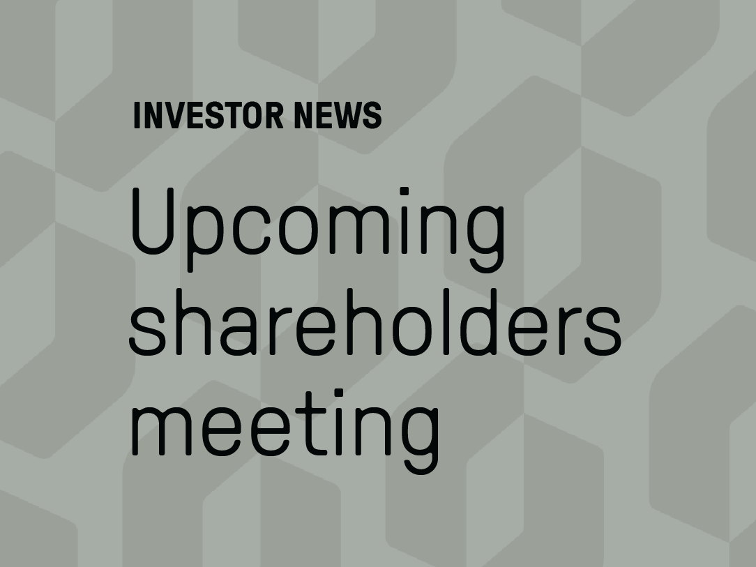 Grey Oshkosh logo pattern background with black text that reads Investor News Upcoming Shareholder Meeting