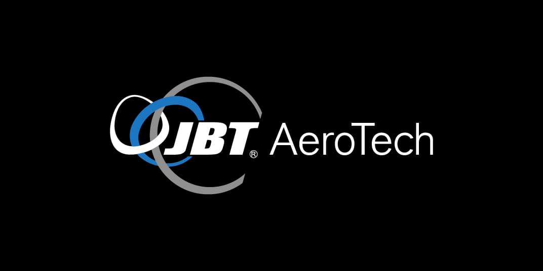 Black background with white and blue JBT AeroTech logo
